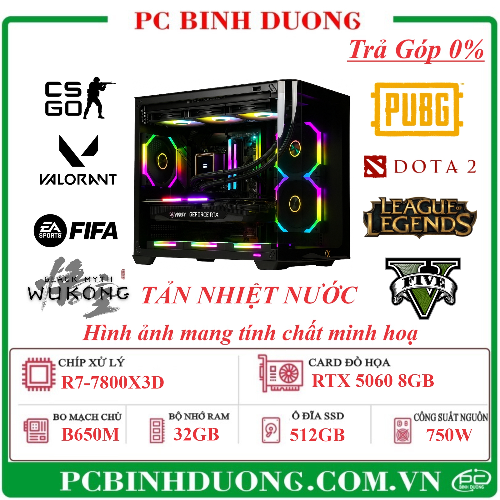 PC Gaming Inori B650M/R7-7800X3D/32GB/512GB/RTX5060-8GB/750W